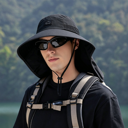 Cherie Code Single Neck Flap Wide Brim Bucket Sun Hat UPF50+ Water Repellent Quick Dry Breathable Fishing Hiking Boonie Hat 1 Pack