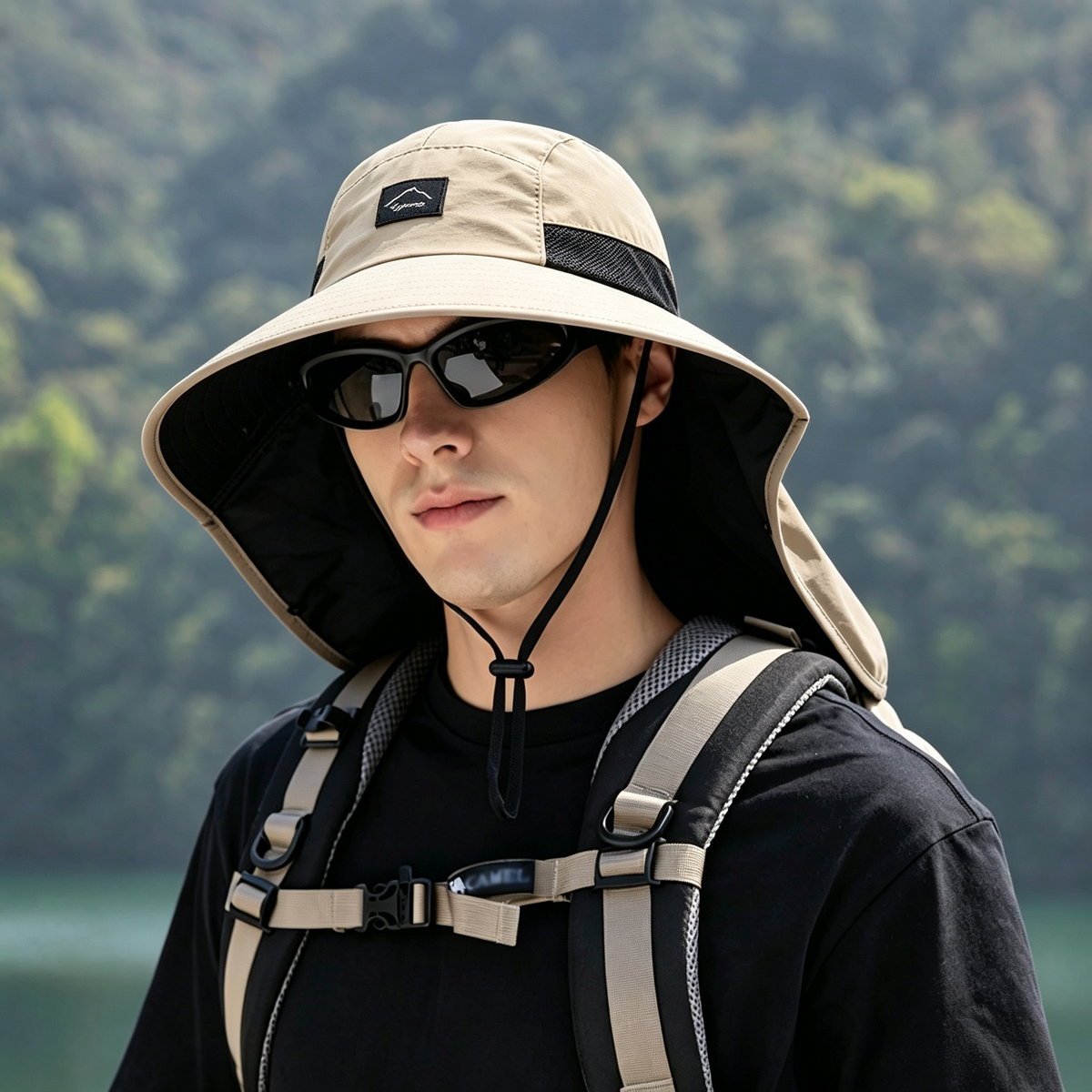 Cherie Code Single Neck Flap Wide Brim Bucket Sun Hat UPF50+ Water Repellent Quick Dry Breathable Fishing Hiking Boonie Hat 1 Pack