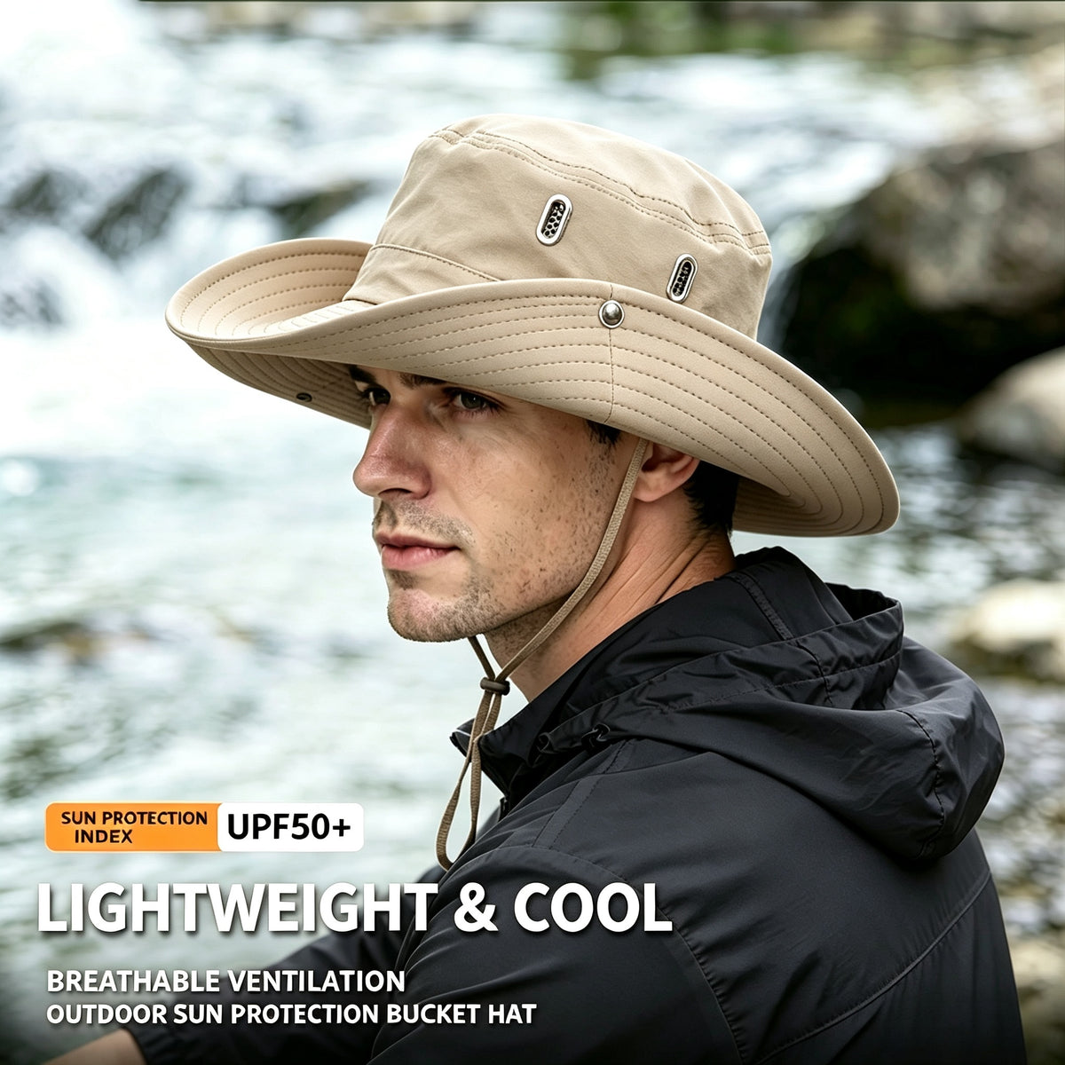 Cherie Code Wide Brim Bucket Sun Hat UPF50+ Water Repellent Breathable Vent Mountaineering Fishing Hiking Boonie Hat 1 Pack