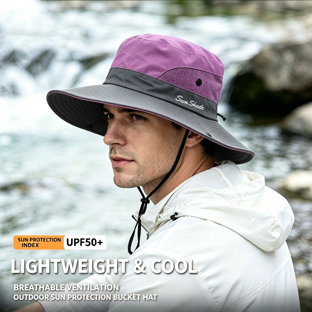 Cherie Code Outdoor Bucket Hat Breathable Mesh UPF50+ Water Repellent Wide Brim Fishing Hiking Sun Hat 1 Pack