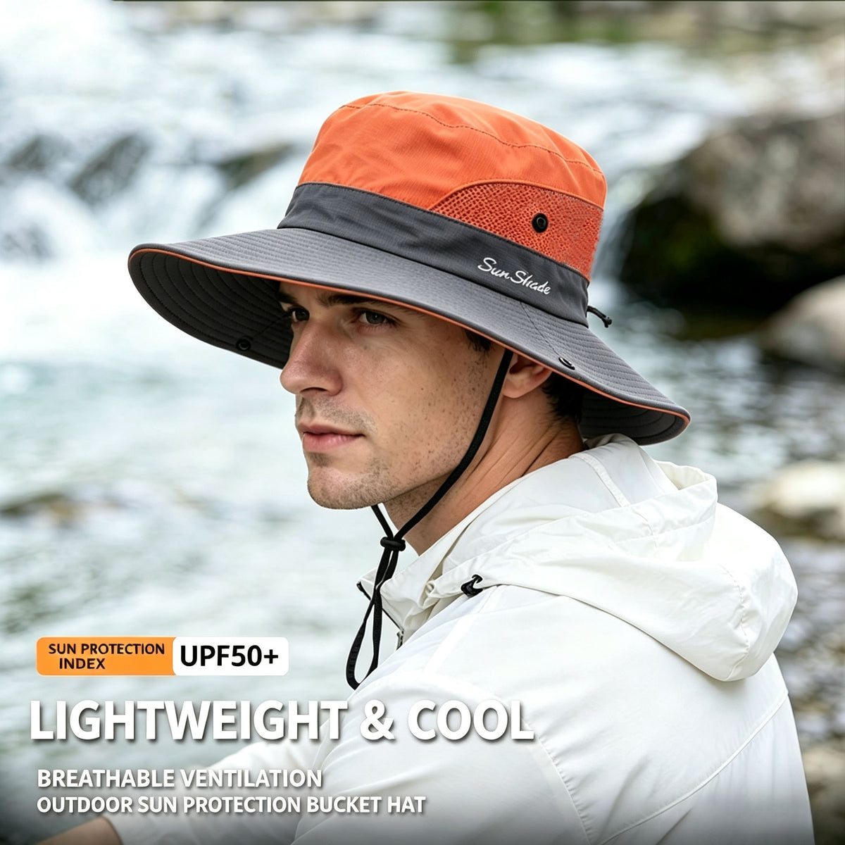 Cherie Code Outdoor Bucket Hat Breathable Mesh UPF50+ Water Repellent Wide Brim Fishing Hiking Sun Hat 1 Pack