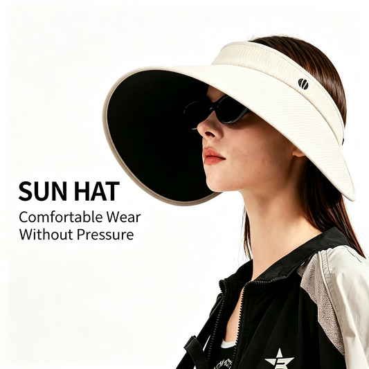 Cherie Code Single Foldable Open Top Sun Visor UPF50+ UV Protection Wide U-Shaped Brim Breathable Packable Golf Beach Sport Sun Hat Off White 1 Pack