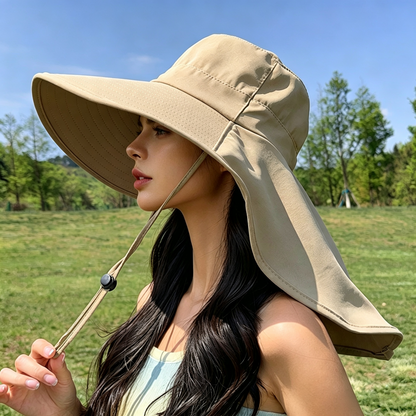 Cherie Code Single Neck Flap Wide Brim Bucket Sun Hat UPF50+ Water Repellent Quick Dry Breathable Fishing Hiking Boonie Hat Khaki 1 Pack