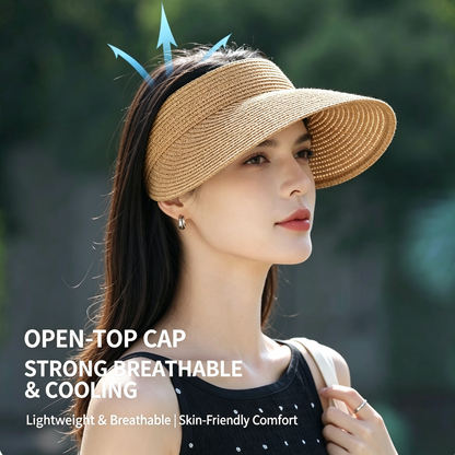 Cherie Code Single Foldable Open Top Straw Sun Visor UPF50+ UV Protection Wide Brim Breathable Packable Summer Beach Golf Sun Hat 1 Pack