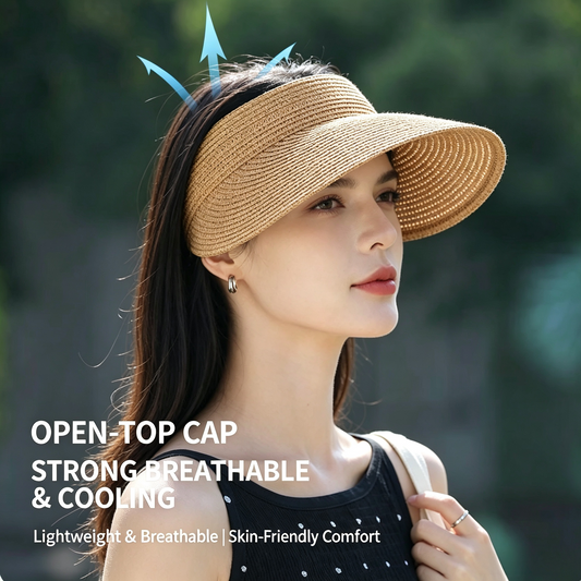 Cherie Code Single Foldable Open Top Straw Sun Visor UPF50+ UV Protection Wide Brim Breathable Packable Summer Beach Golf Sun Hat 1 Pack