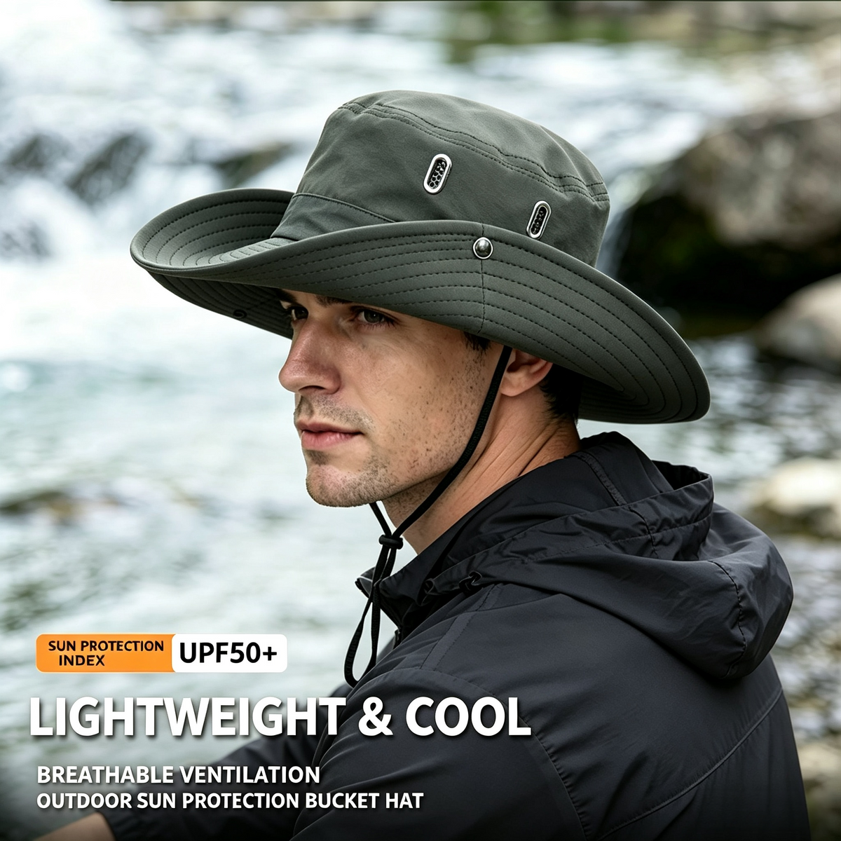 Cherie Code Wide Brim Bucket Sun Hat UPF50+ Water Repellent Breathable Vent Mountaineering Fishing Hiking Boonie Hat 1 Pack