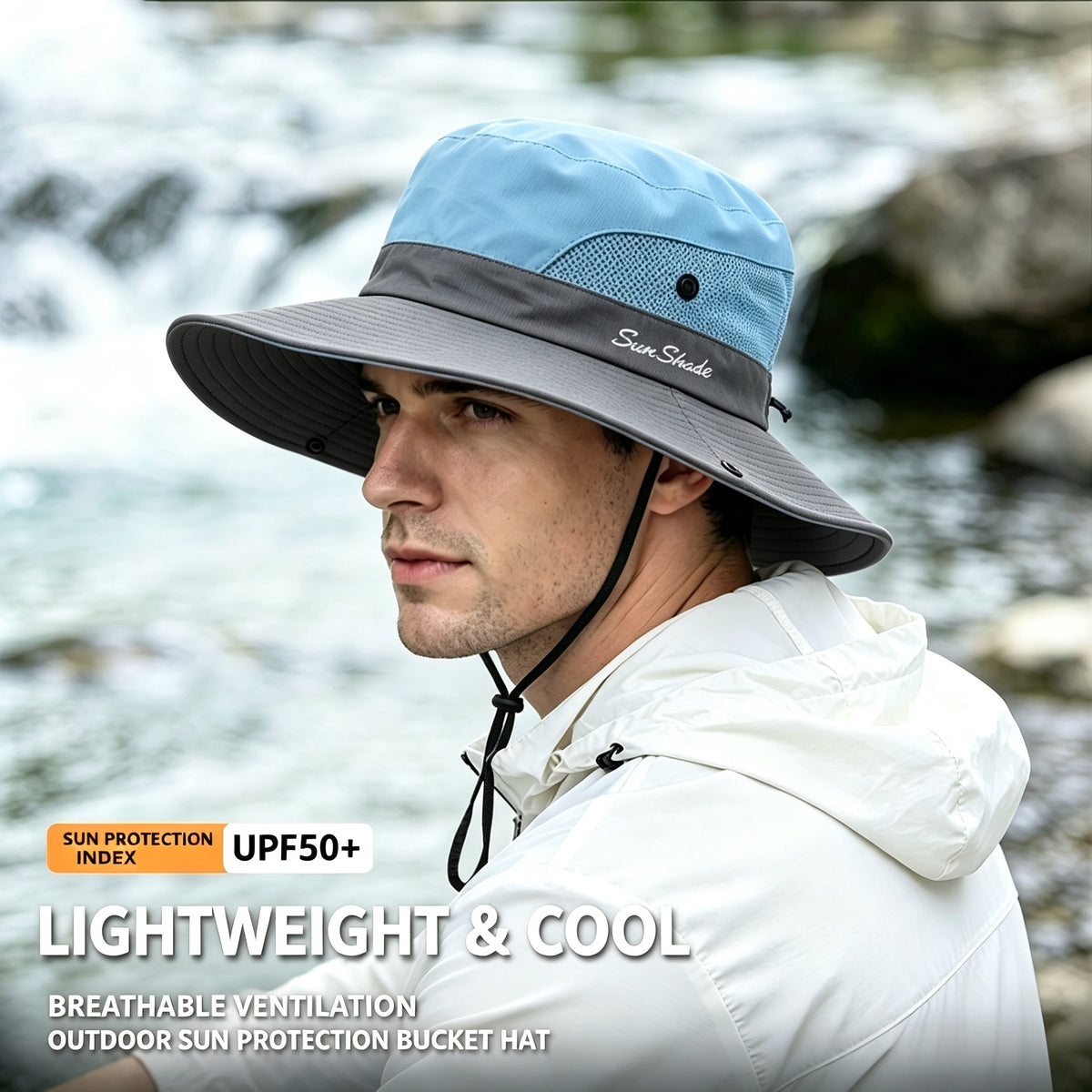 Cherie Code Outdoor Bucket Hat Breathable Mesh UPF50+ Water Repellent Wide Brim Fishing Hiking Sun Hat 1 Pack