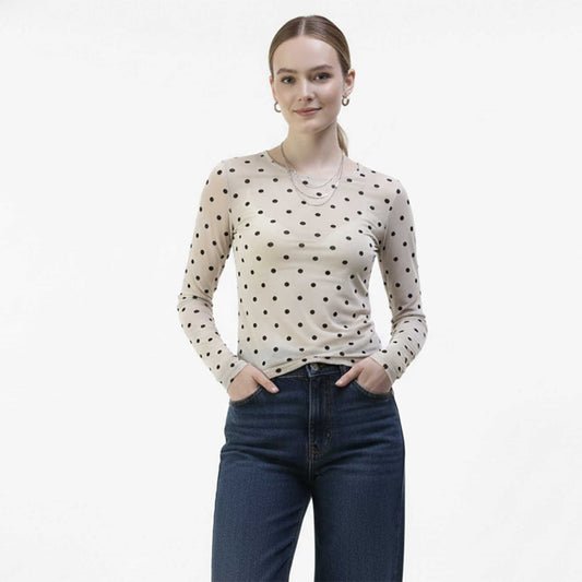 Cherie Code Women’s Polka Dot Mesh Top – Sheer Long Sleeve Stretch Tee