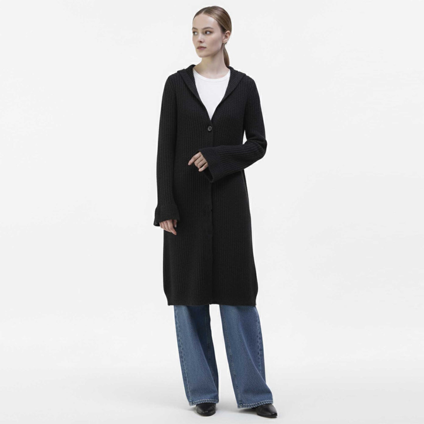 Cherie Code Women’s Hooded Long Knit Cardigan – Button‑Front Relaxed Fit Sweater Coat