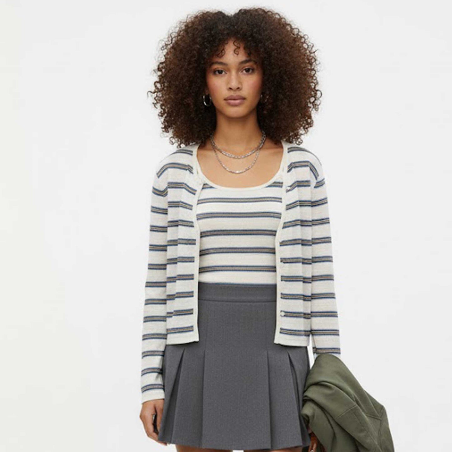 Cherie Code Women’s Knit Cardigan – Stripe Pattern, Long Sleeve, Cropped Fit