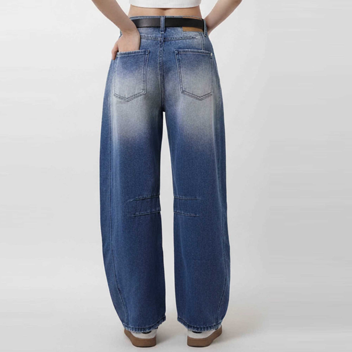 Women's Barrel Leg Baggy Jeans – High Rise Vintage Wash Slouchy Fit Denim by Cherie Code