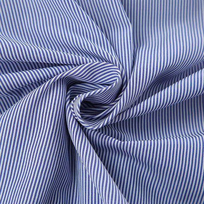 Women Blue Stripe Button-Down Shirt with Turn-Down Collar & Cuffed Sleeves – Polyester-Cotton Blend Cherie Code