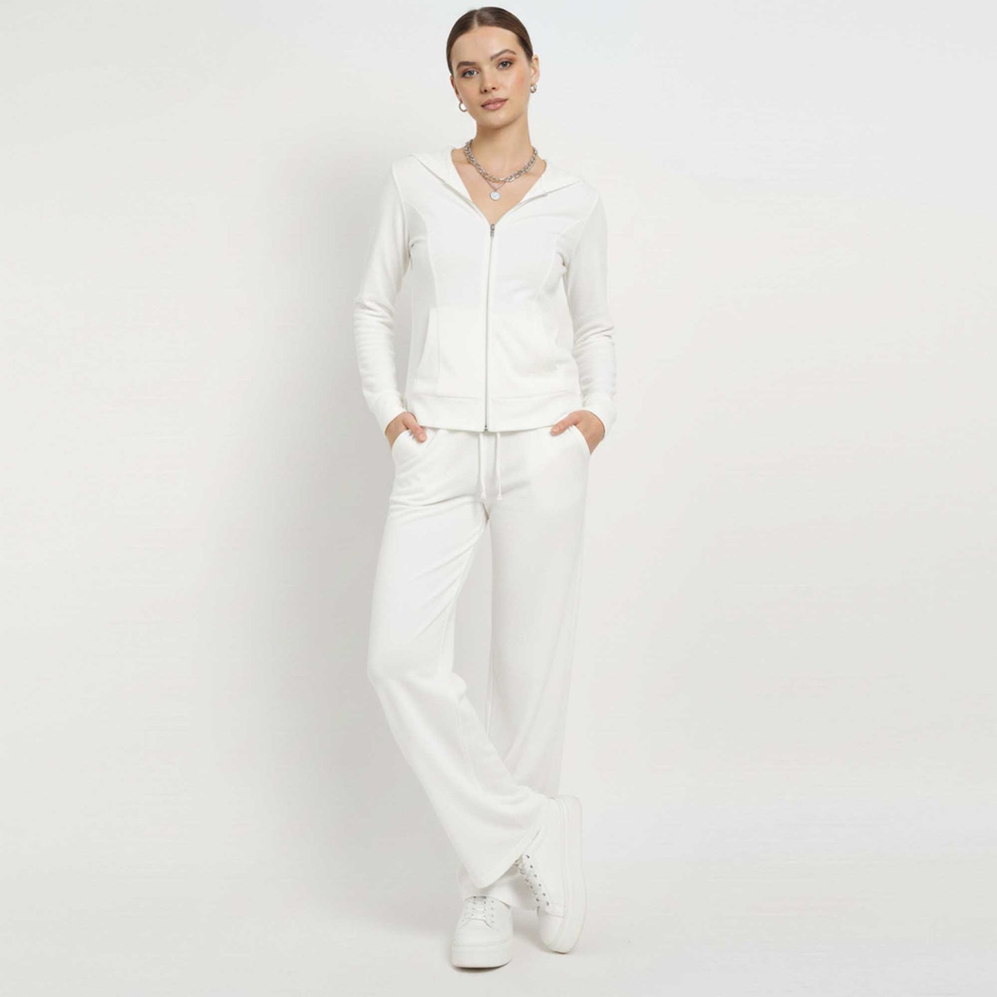 Cherie Code Women’s Hooded Zip‑Front Jacket & Wide‑Leg Pant Set – Long Sleeve Lounge Two‑Piece in Grey