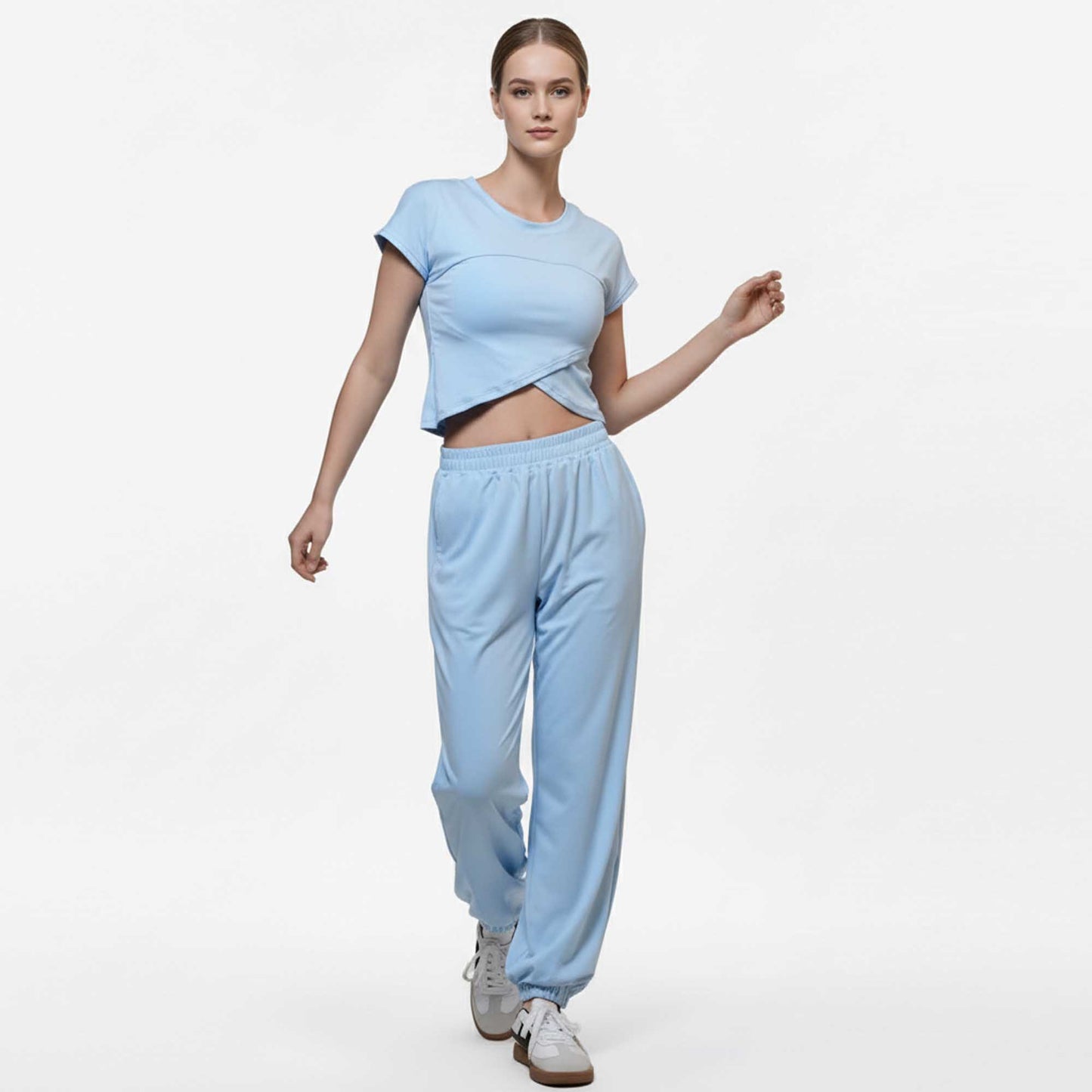 Woman 2-Piece Sleeveless High Rise Pants Set – Solid Viscose Stretch Cherie Code