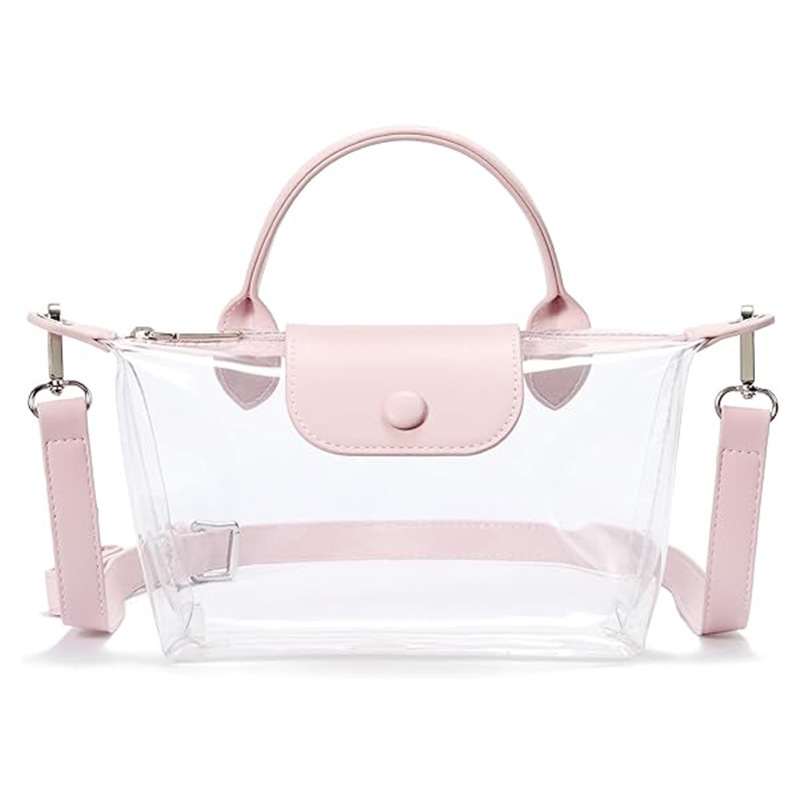 Clear PVC Crossbody Handbag with Top Handle and Adjustable Strap
