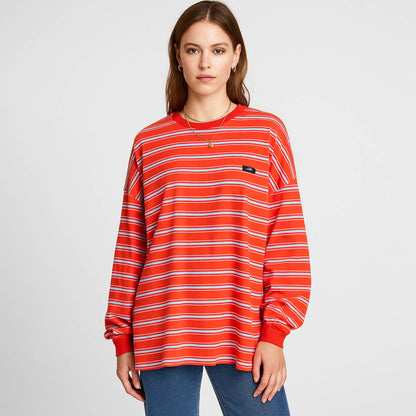 Cherie Code Women’s Stripe T-Shirt – Cotton Blend, Long Sleeve, Boxy Fit