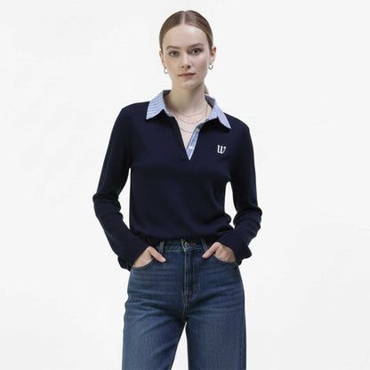 Cherie Code Women’s Ribbed Polo Sweater – Knit Fabric, Long Sleeve, Collegiate Fit