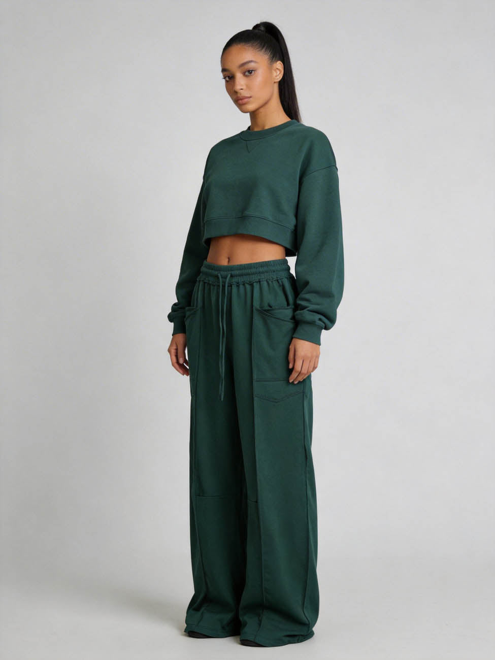Cherie Code Women's High-Rise Wide Leg Pants with Drawstring and Pockets – Stretch Knit Casual Lounge Pants