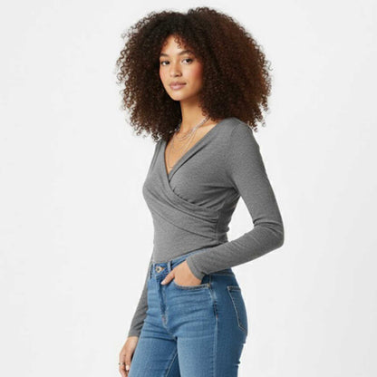 Cherie Code Women’s Wrap Top – Soft Knit, Long Sleeve, V-Neck Fit