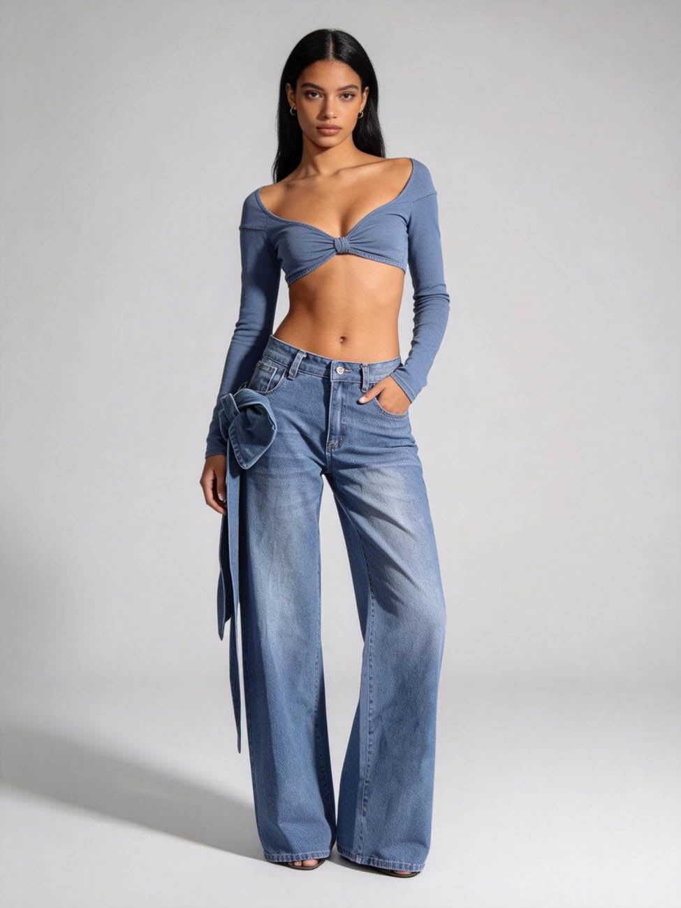 Women's Classic Straight-Leg Jeans with Chic Bowknot Detail – Comfort Cotton Denim Cherie Code
