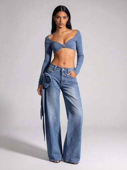 Women's Classic Straight-Leg Jeans with Chic Bowknot Detail – Comfort Cotton Denim Cherie Code
