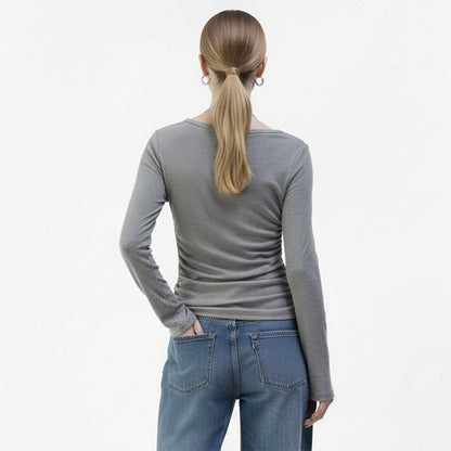 Cherie Code Women’s Cut-Out Top – Stretch Knit, Long Sleeve, Adjustable Ruched