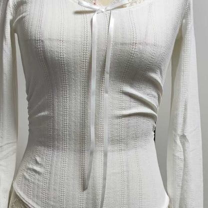 Cherie Code Women’s Lace‑Trim Ribbed Long‑Sleeve Top – Elegant Casual Knit Tee