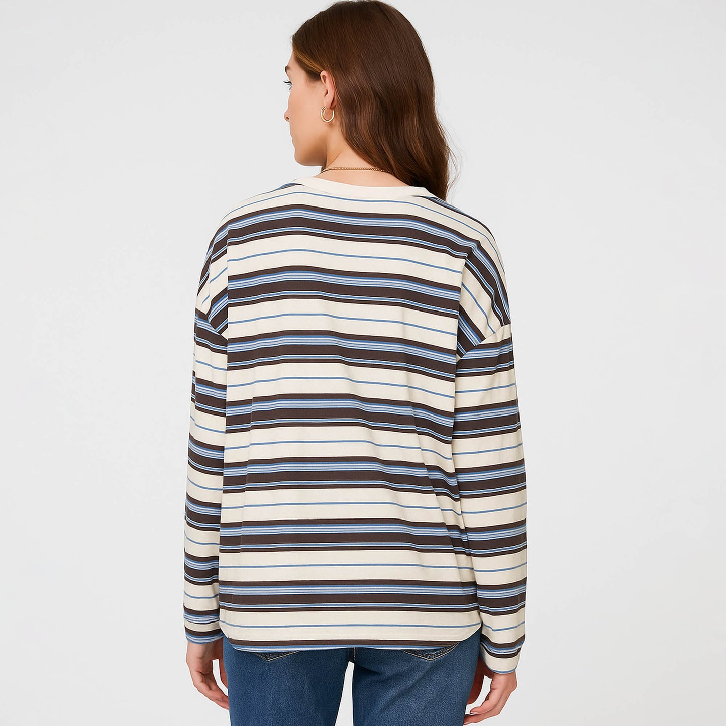 Cherie Code Women’s Stripe T-Shirt – Cotton Blend, Long Sleeve, Boxy Fit