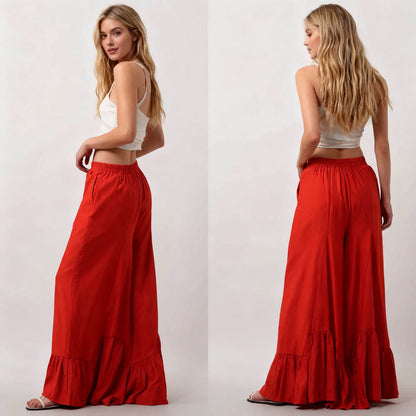 Breathable Polyester Wide Leg Flare Pants - Mid Rise & Casual Fit Cherie Code