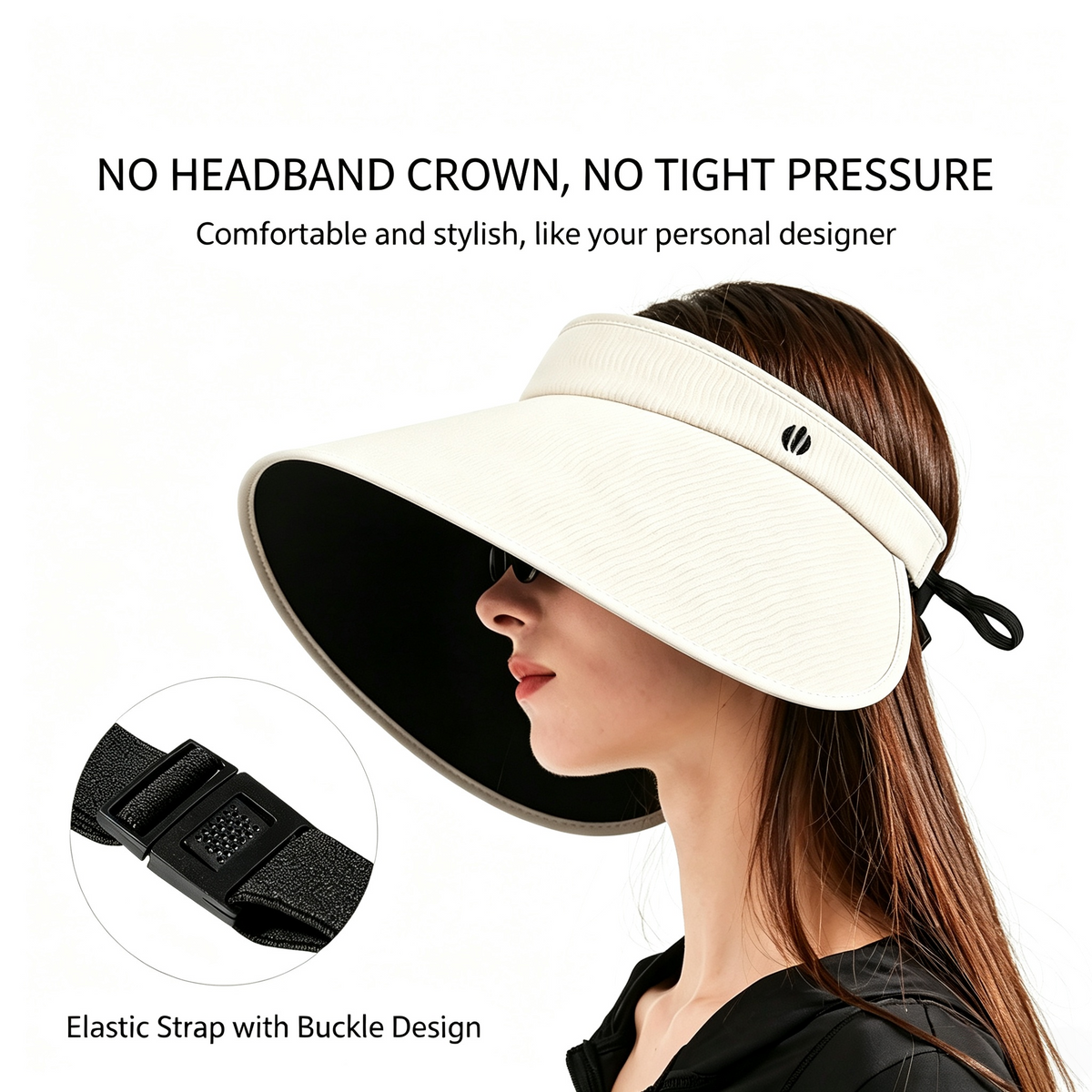Cherie Code Single Foldable Open Top Sun Visor UPF50+ UV Protection Wide U-Shaped Brim Breathable Packable Golf Beach Sport Sun Hat Off White 1 Pack
