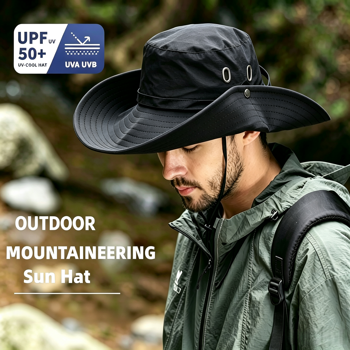 Cherie Code Wide Brim Bucket Sun Hat UPF50+ Water Repellent Breathable Vent Mountaineering Fishing Hiking Boonie Hat 1 Pack