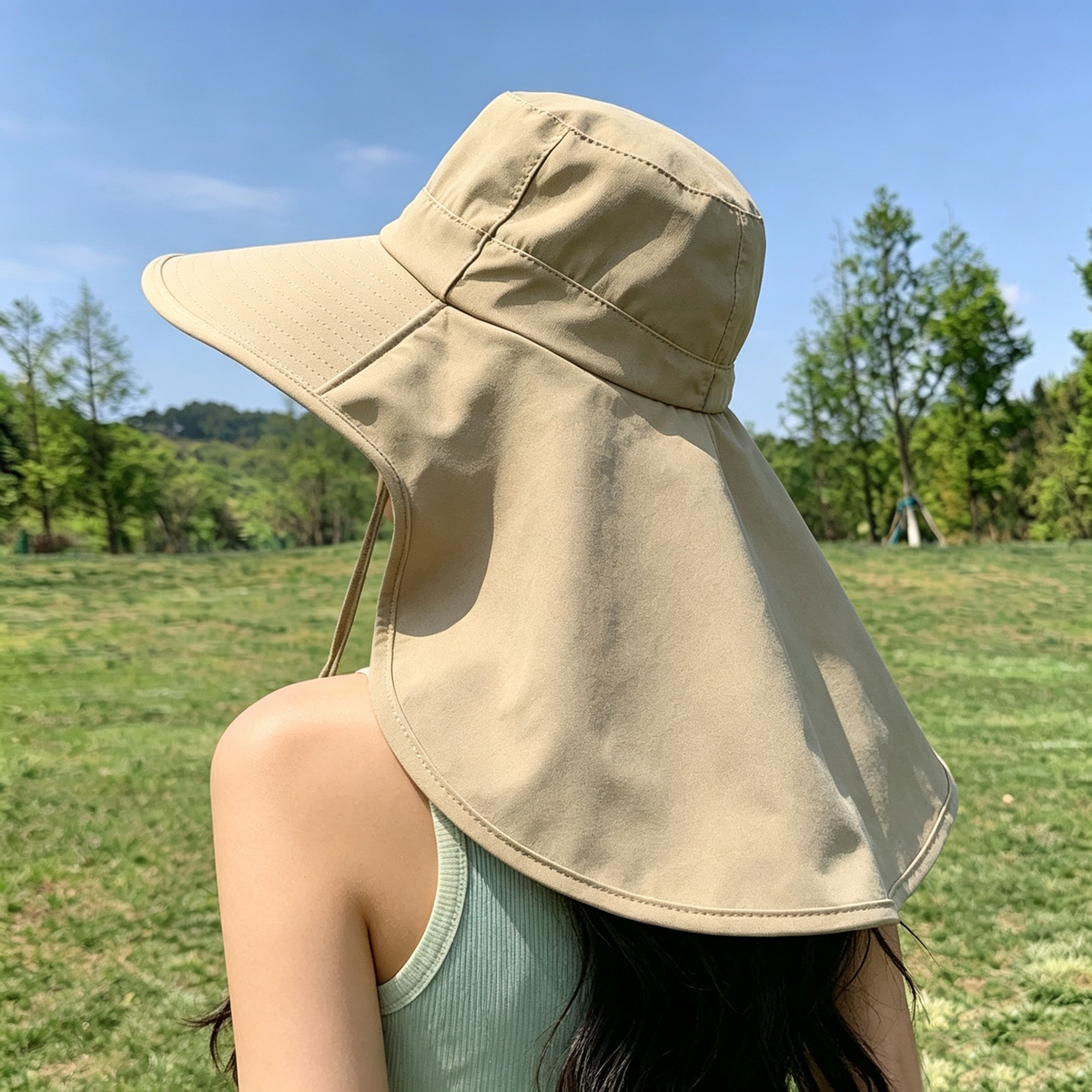 Cherie Code Single Neck Flap Wide Brim Bucket Sun Hat UPF50+ Water Repellent Quick Dry Breathable Fishing Hiking Boonie Hat Khaki 1 Pack