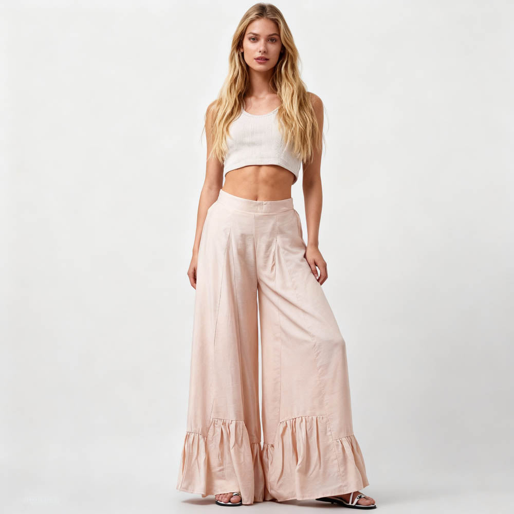 Breathable Polyester Wide Leg Flare Pants - Mid Rise & Casual Fit Cherie Code