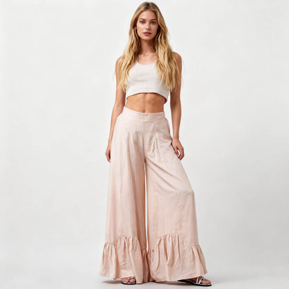 Breathable Polyester Wide Leg Flare Pants - Mid Rise & Casual Fit Cherie Code