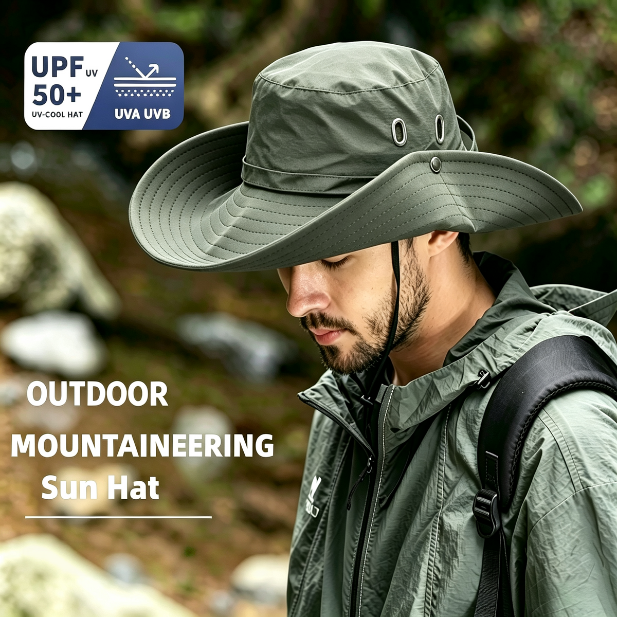 Cherie Code Wide Brim Bucket Sun Hat UPF50+ Water Repellent Breathable Vent Mountaineering Fishing Hiking Boonie Hat 1 Pack