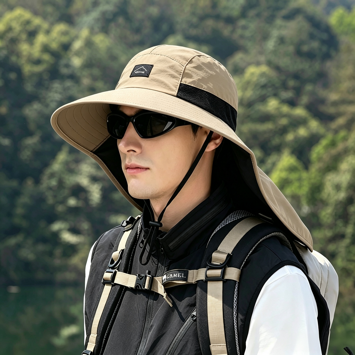 Cherie Code Single Neck Flap Wide Brim Bucket Sun Hat UPF50+ Water Repellent Quick Dry Breathable Fishing Hiking Boonie Hat 1 Pack