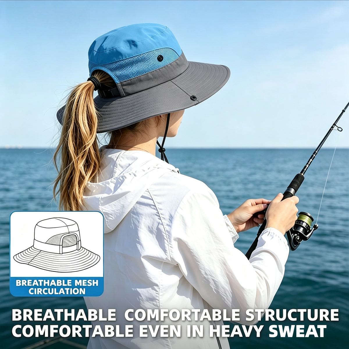 Cherie Code Outdoor Bucket Hat Breathable Mesh UPF50+ Water Repellent Wide Brim Fishing Hiking Sun Hat 1 Pack