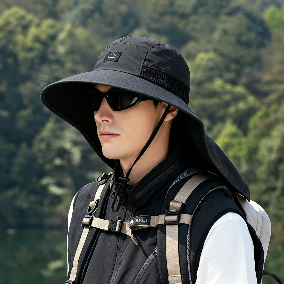 Cherie Code Single Neck Flap Wide Brim Bucket Sun Hat UPF50+ Water Repellent Quick Dry Breathable Fishing Hiking Boonie Hat 1 Pack