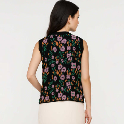 Woman Floral Knit Sleeveless Vest – 40% Acrylic Blend, Casual Fit Cherie Code