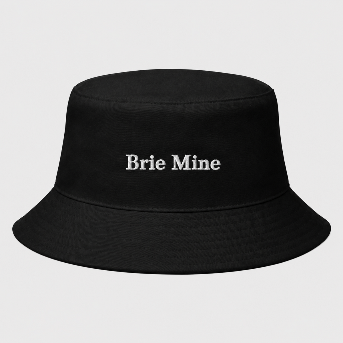 Cherie Code Brie Mine Embroidered Bucket Hat, Soft Cotton Wide Brim Fisherman Cap, Black One Size Cheese Lover Casual Sun Hat