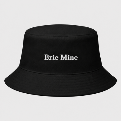 Cherie Code Brie Mine Embroidered Bucket Hat, Soft Cotton Wide Brim Fisherman Cap, Black One Size Cheese Lover Casual Sun Hat
