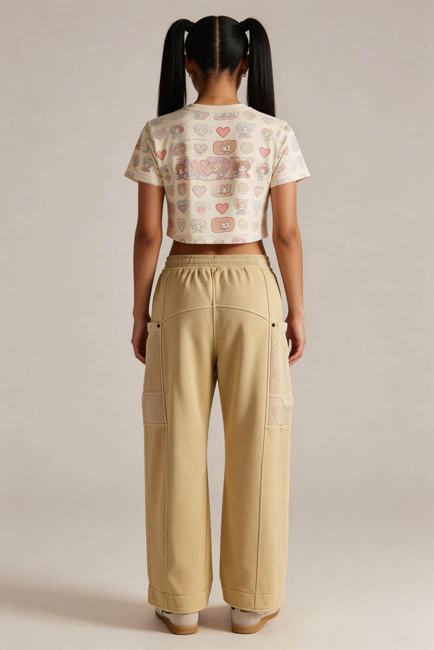 Cherie Code Women's Wide Leg Cargo Pants with Drawstring Elastic Waist