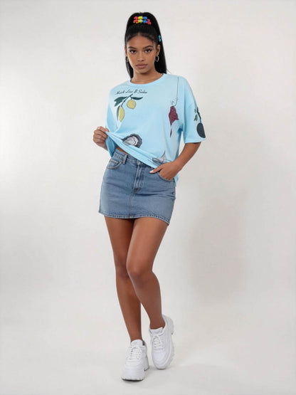 Cherie Code Women’s Oversized Graphic Tee – Fun Food & Cutlery Print, Casual Summer Top