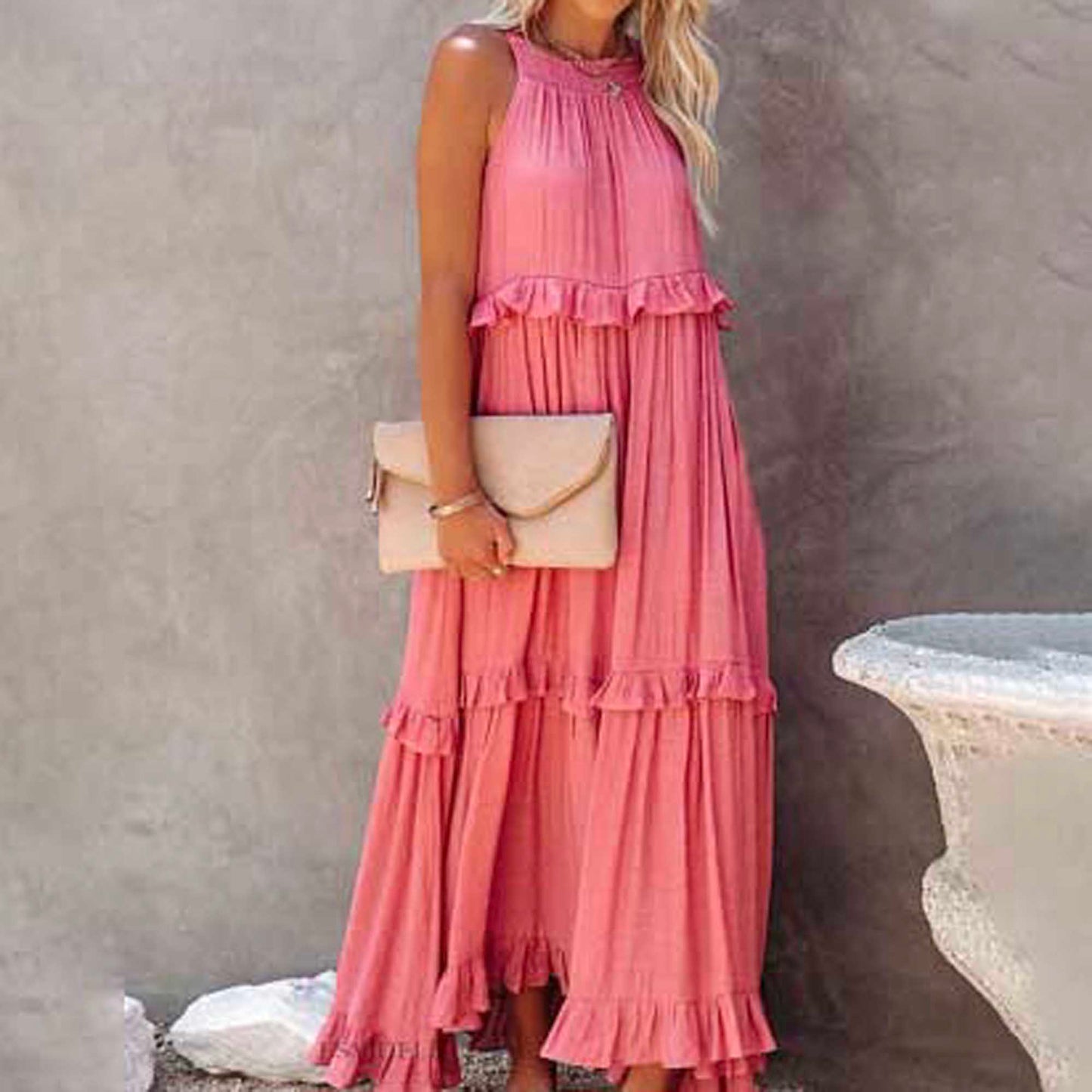 Women’s Flowy Bohemian Maxi Dress – Sleeveless with Back Tie Detail & Soft Rayon Blend Cherie Code