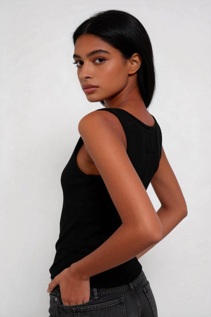 Women's Ribbed Scoop Neck Tank Top – Slim Fit Sleeveless Basic Camisole
