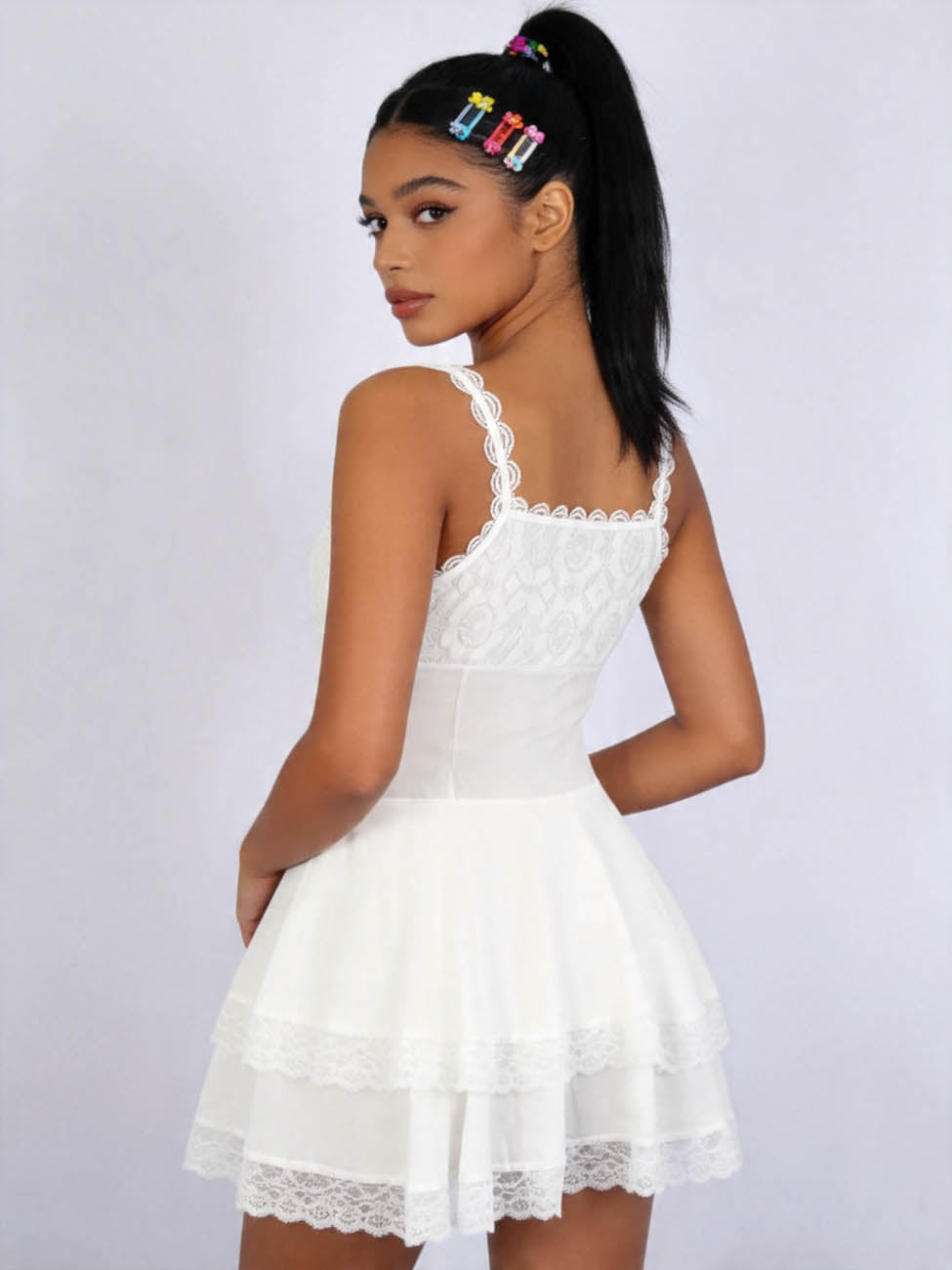 Women's Floral Lace Mini Dress - 100% Cotton Sleeveless with Tie Detail Tunic Cherie Code