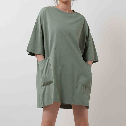 Breathable Cotton Tee Mini Dress - Crew Neck with Short Sleeves & Casual Fit Cherie Code