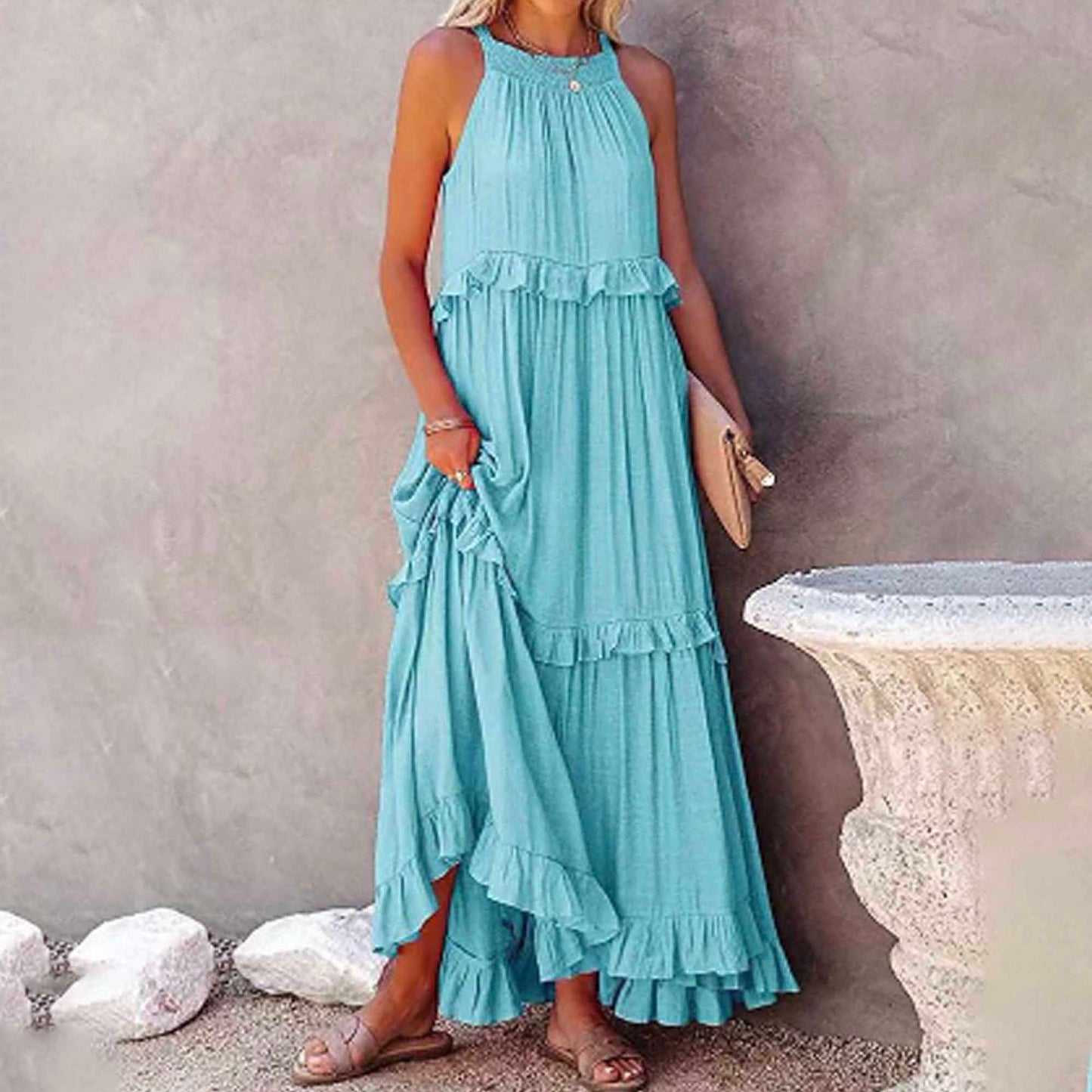 Women’s Flowy Bohemian Maxi Dress – Sleeveless with Back Tie Detail & Soft Rayon Blend Cherie Code