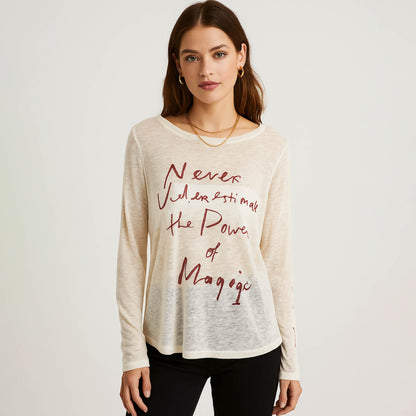 Cherie Code Women’s Graphic Tee – Slub Knit, Long Sleeve, Statement Print