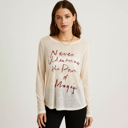 Cherie Code Women’s Graphic Tee – Slub Knit, Long Sleeve, Statement Print